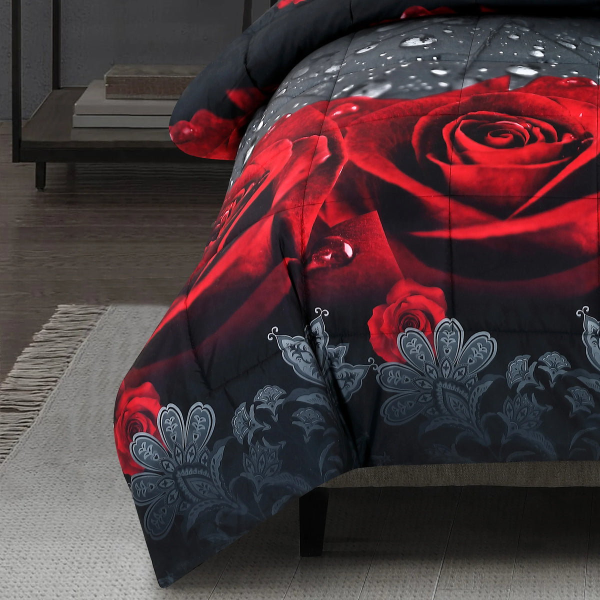 Microfiber 3D Floral Printed Comforter Set With Pillowcases