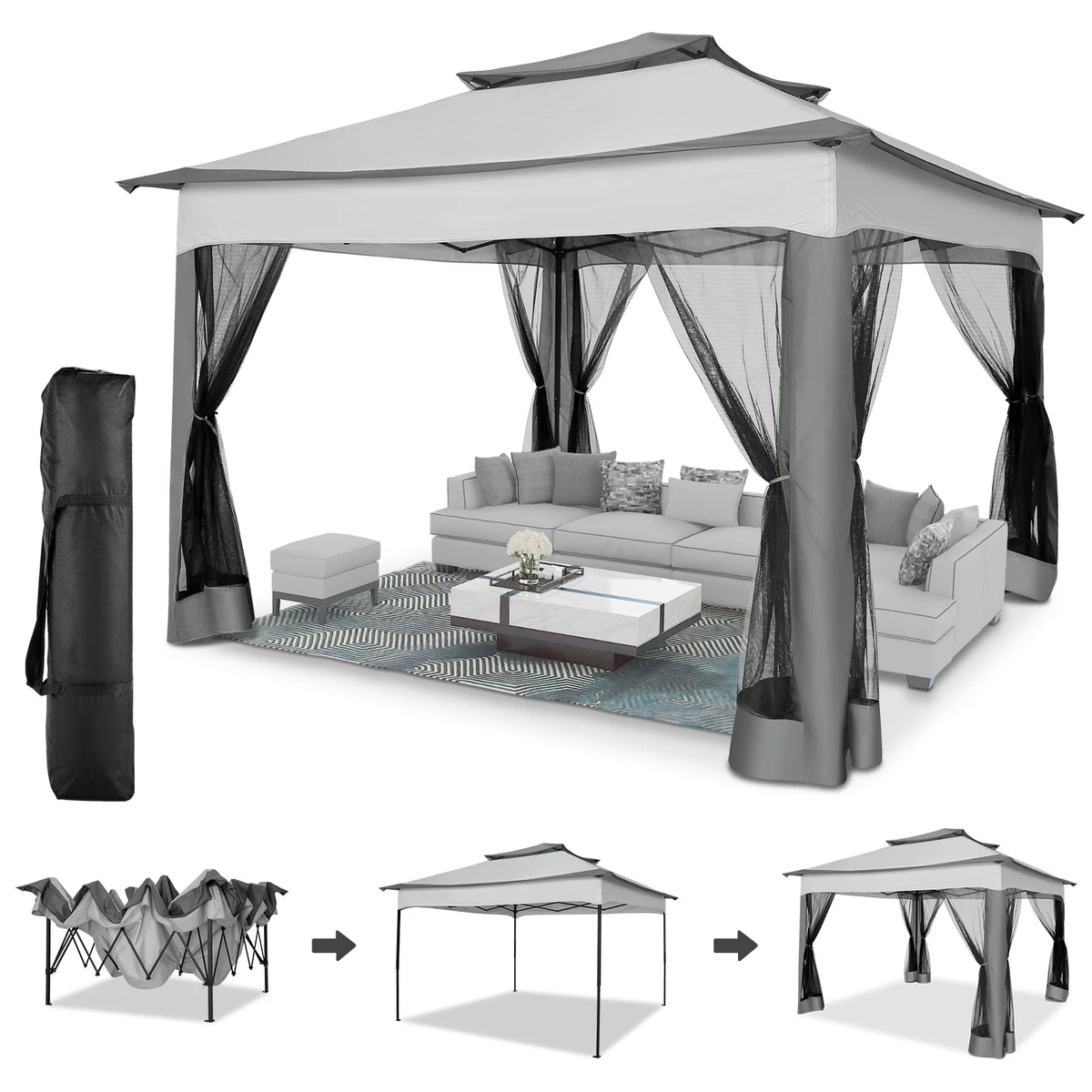 Tooluck Pop Up Outdoor Gazebo With Waterproof Mosquito Netting