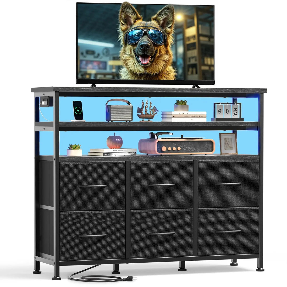 JHK Modern TV Stand Cabinet With Fabric Drawers For Home