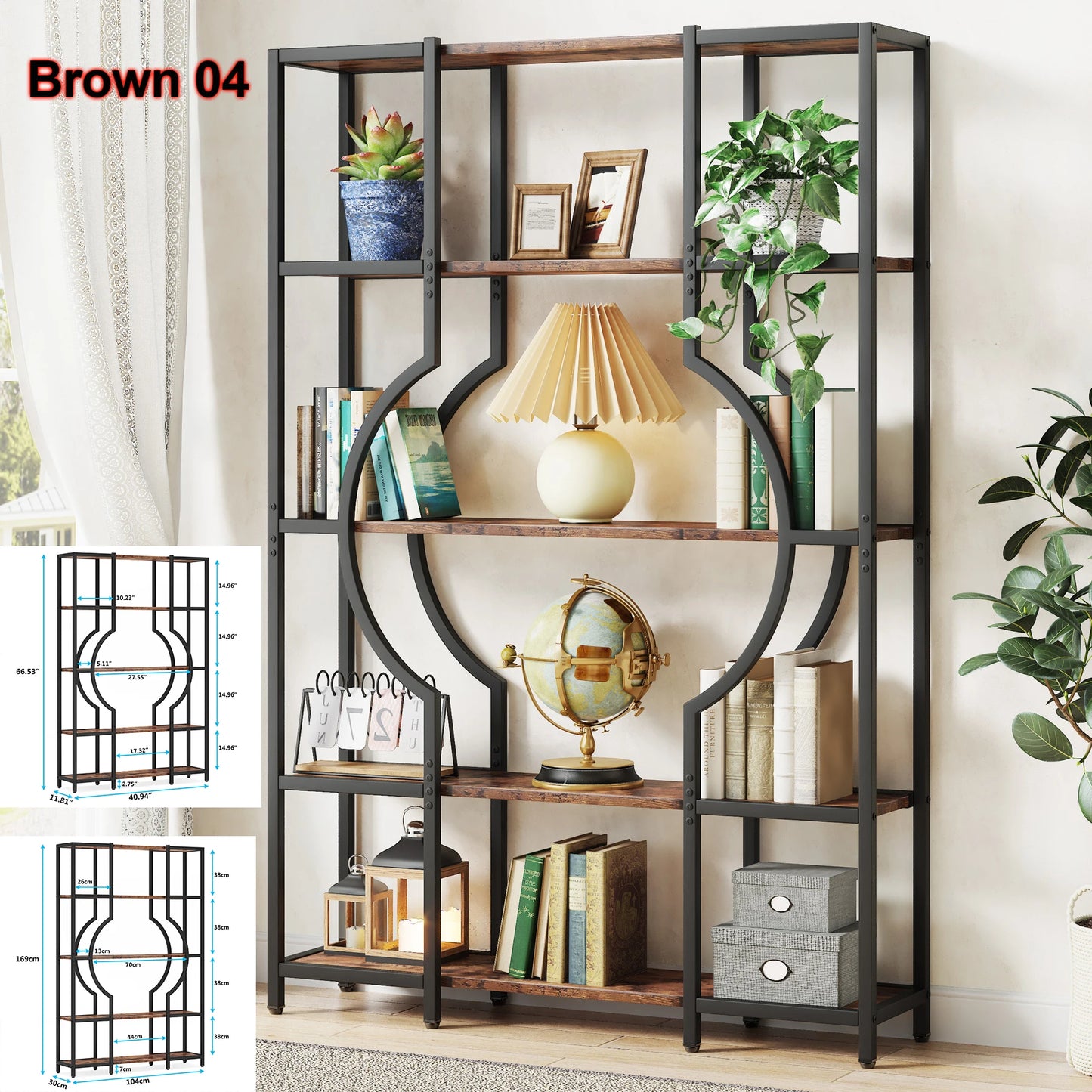 Tribesigns Industrial 5 Tier Etagere Bookshelf Freestanding Organizer