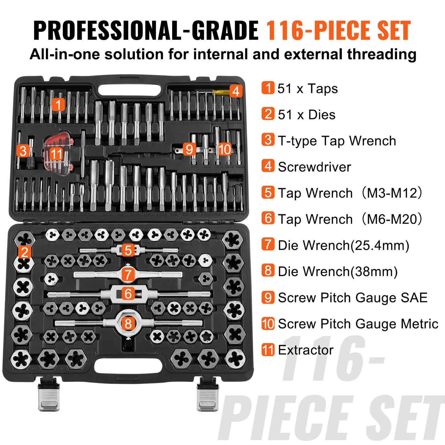 SucceBuy Bearing Steel Tap And Die Set With Metric And SAE Taps And Dies