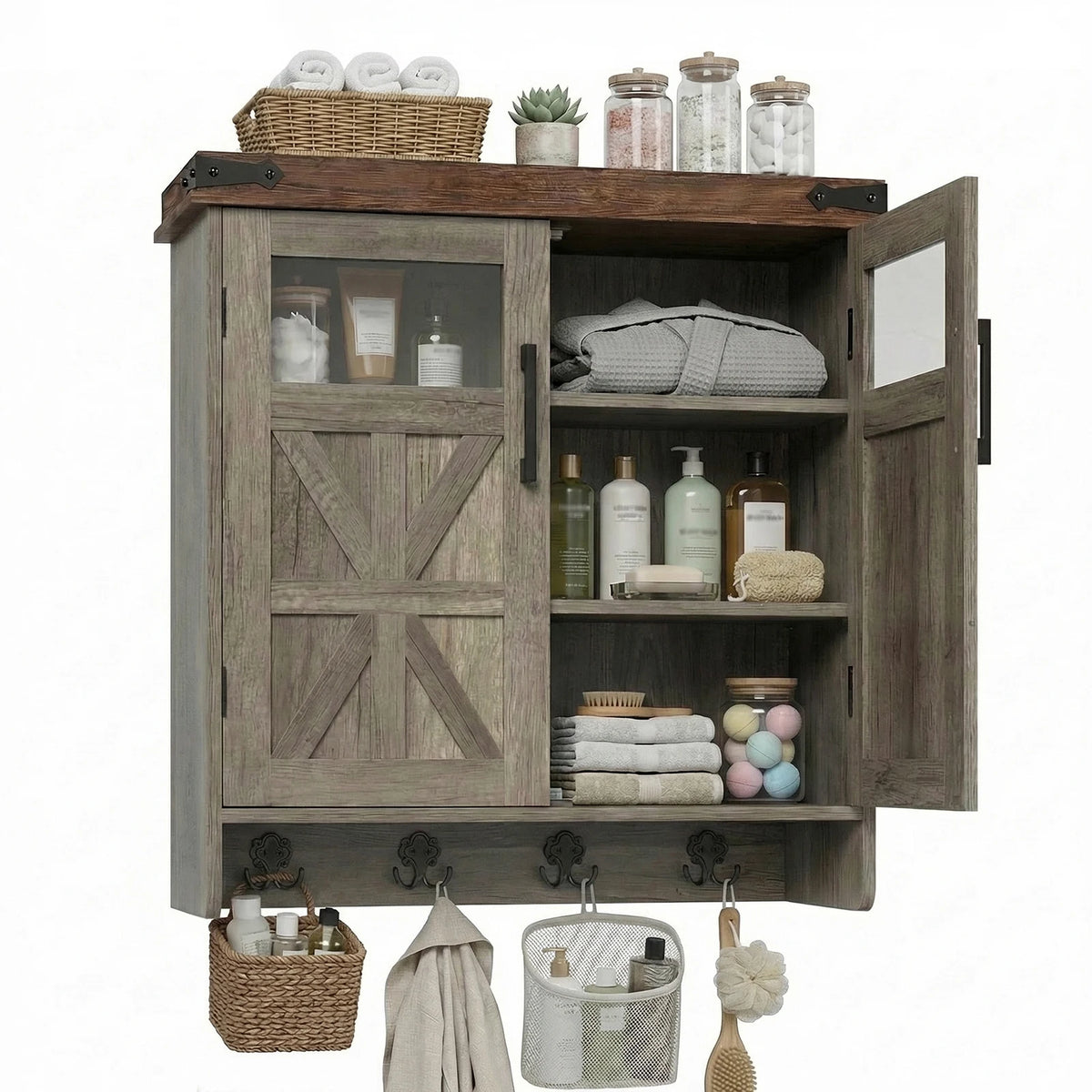 Bathroom Wall Cabinet With Adjustable Shelves And Towel Hook