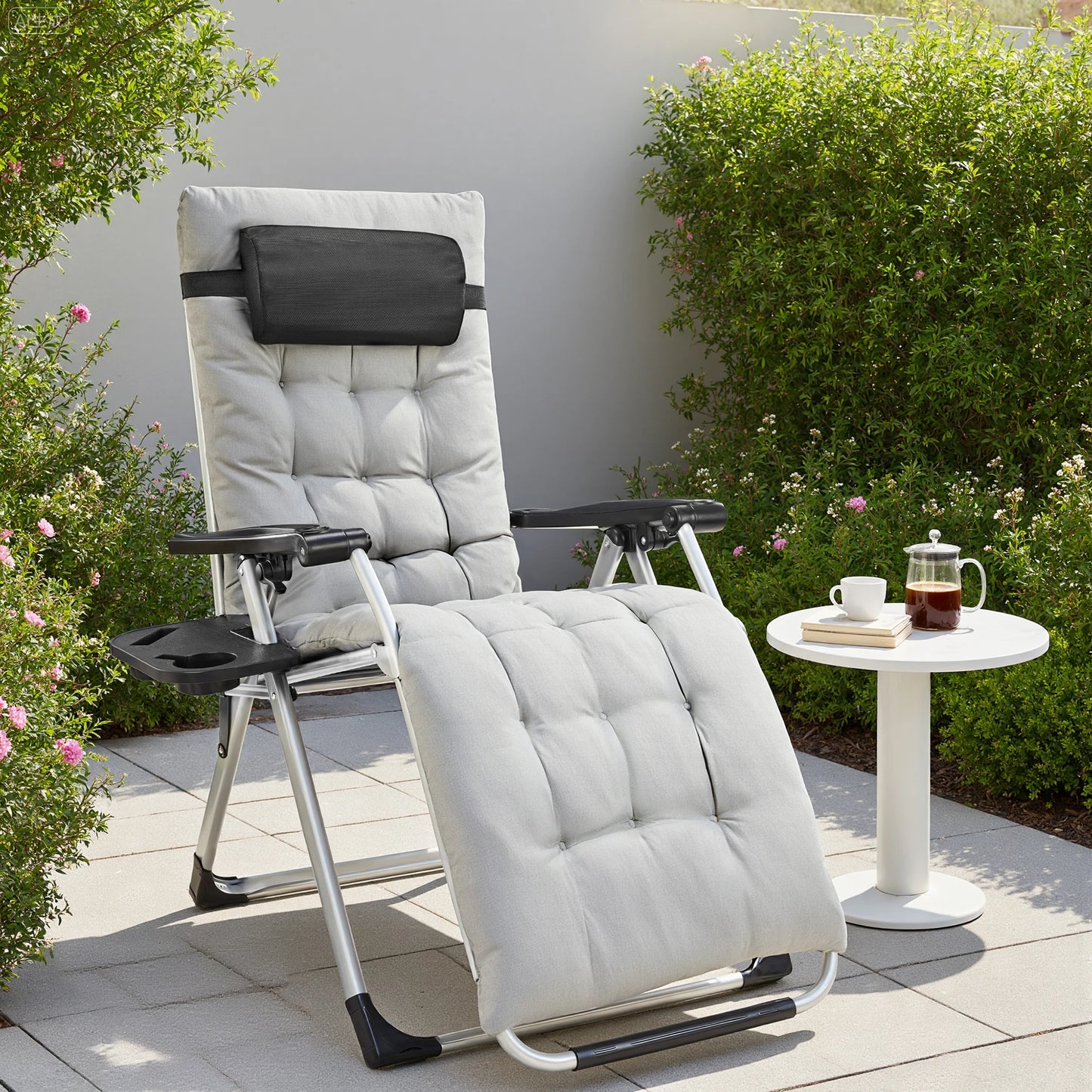JHK Zero Gravity Portable Recliner Outdoor Lounge Chair With Cup Holder Trays