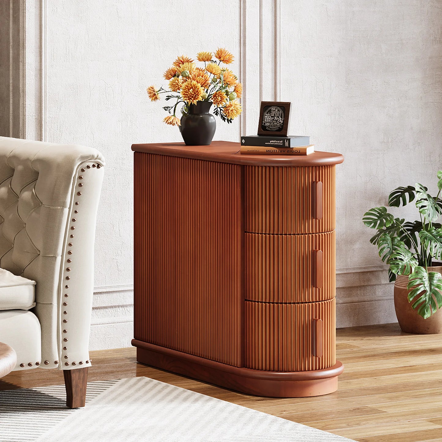 Tribesigns Solid Wood End Table 3 Drawer Modern Sofa