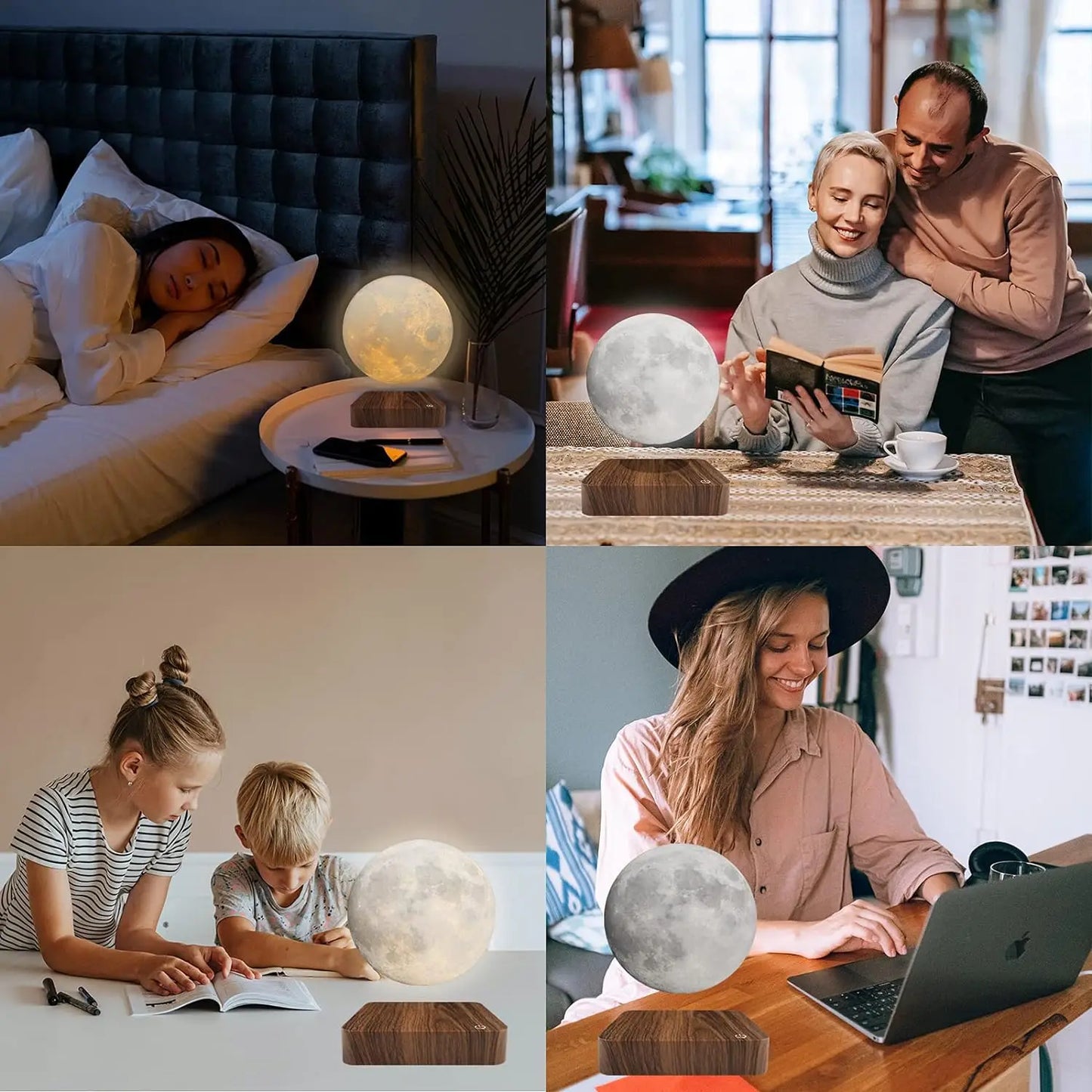 Mexllex Floating Moon Lamp With Wooden Base 3 Color LED Night Light