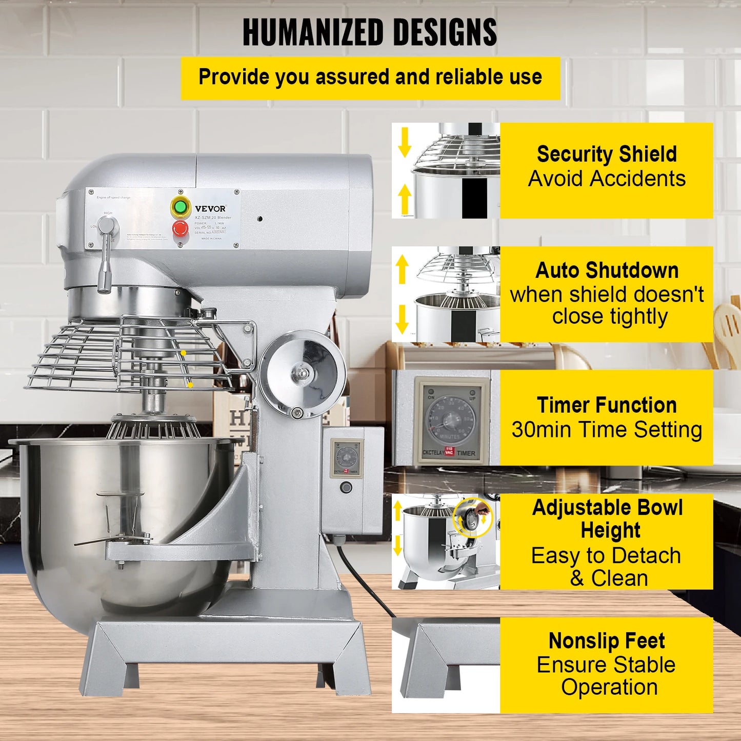SucceBuy Commercial Food Mixer 450W Heavy Duty Stainless Steel