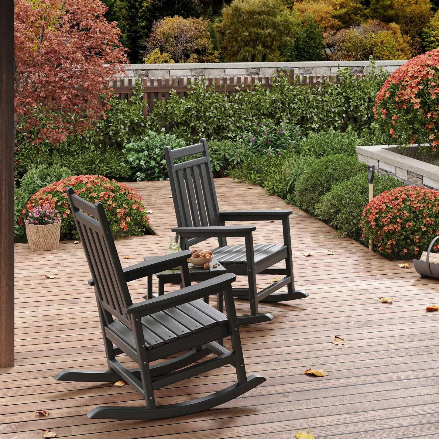 HDPE Rocking Chair Set Of 2 With Side Table Outdoor