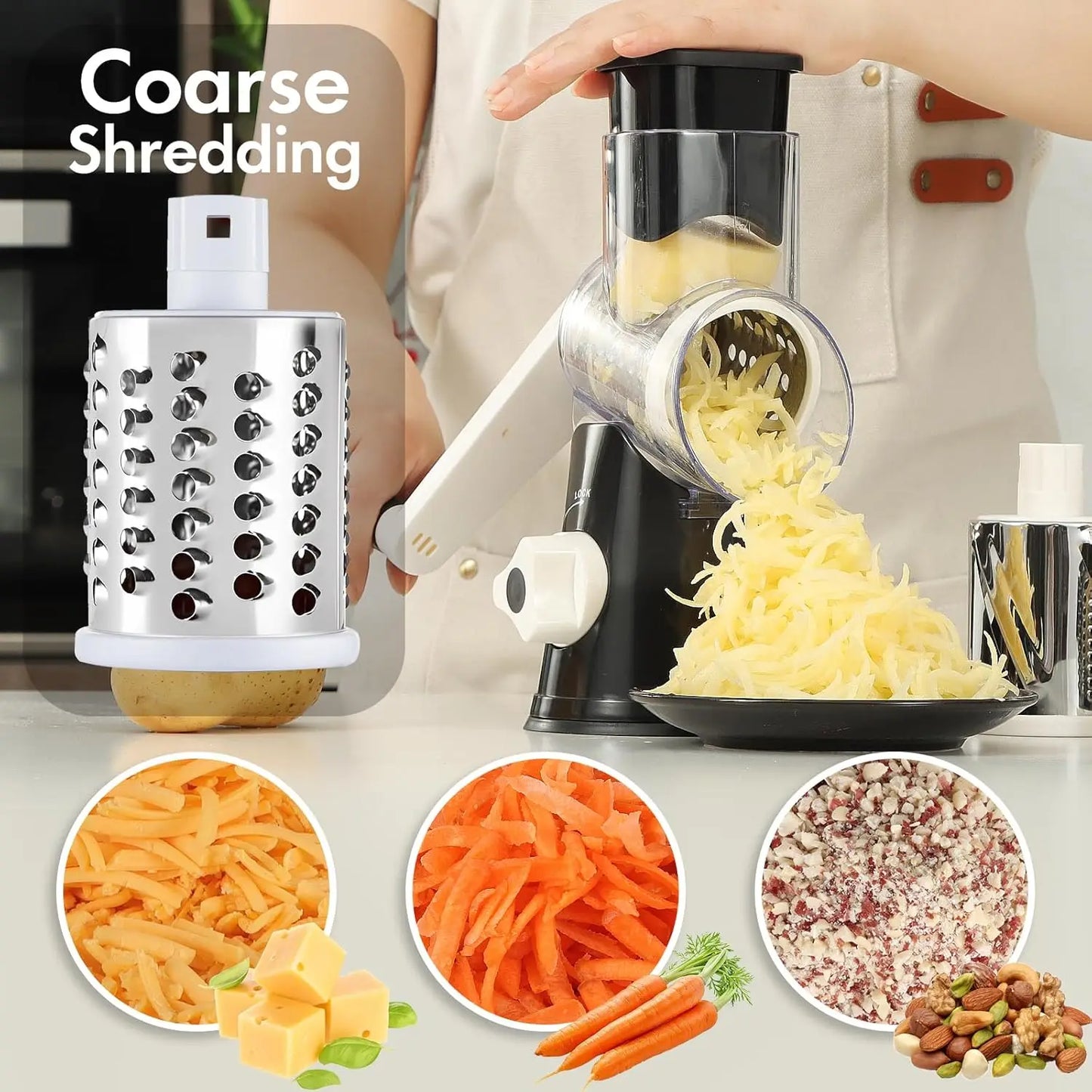SHFY Stainless Steel Rotary Drum Grater 3 In 1 Slicer