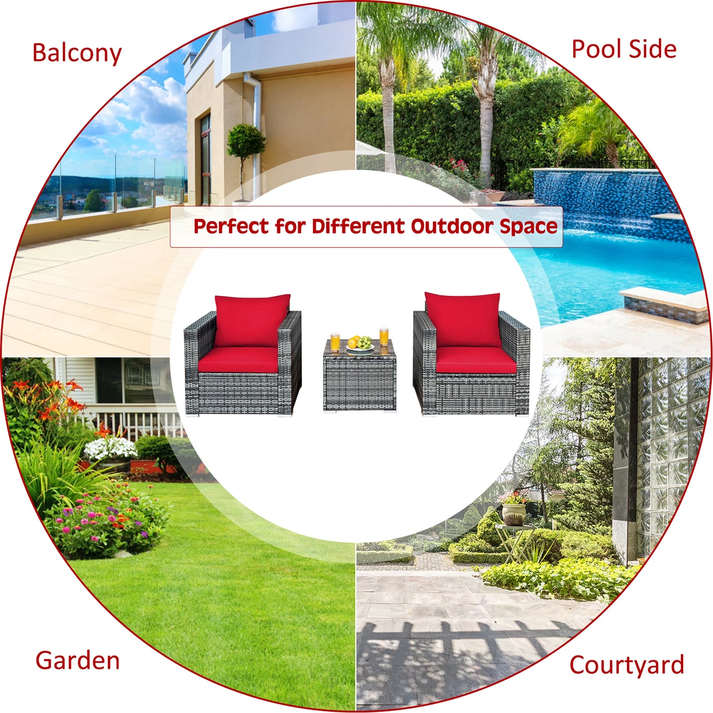 HOMASIS Patio Rattan Bistro Set Cushioned Furniture
