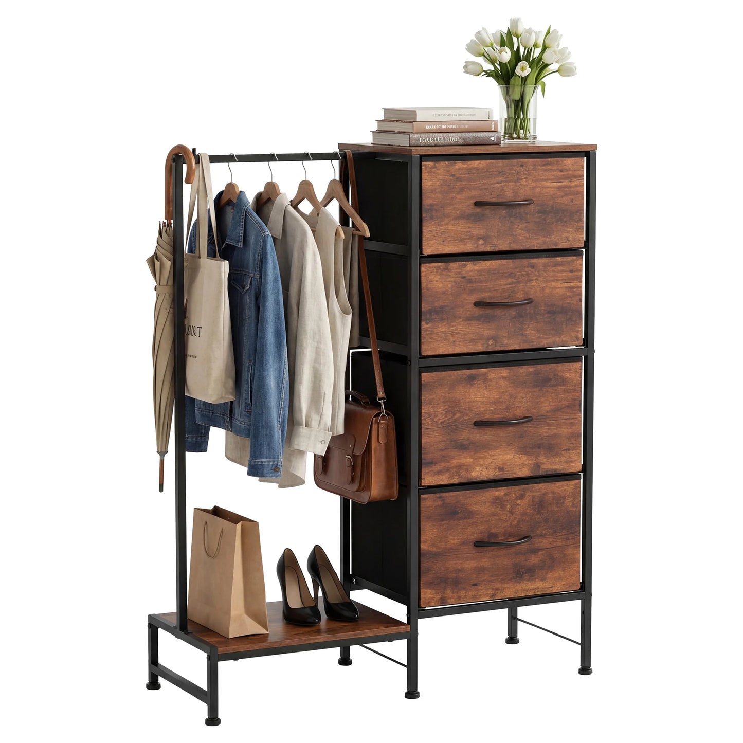 JHK Fabric Dresser Hanging Rack Shelf Living Room Storage Organizer