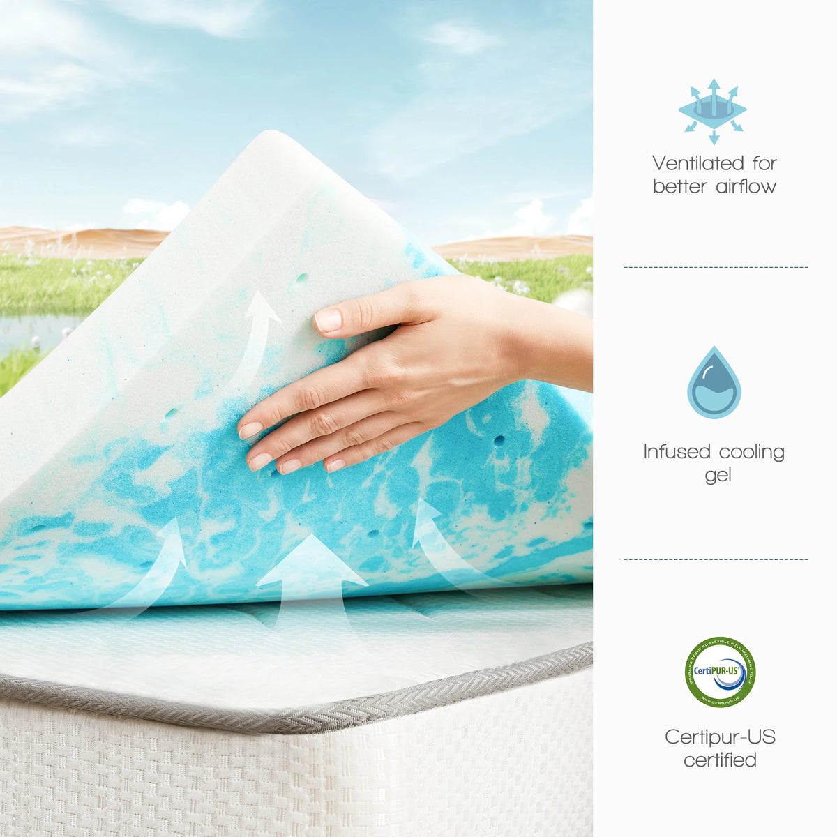 JHK Gel Memory Foam Mattress Topper With Cooling Layer