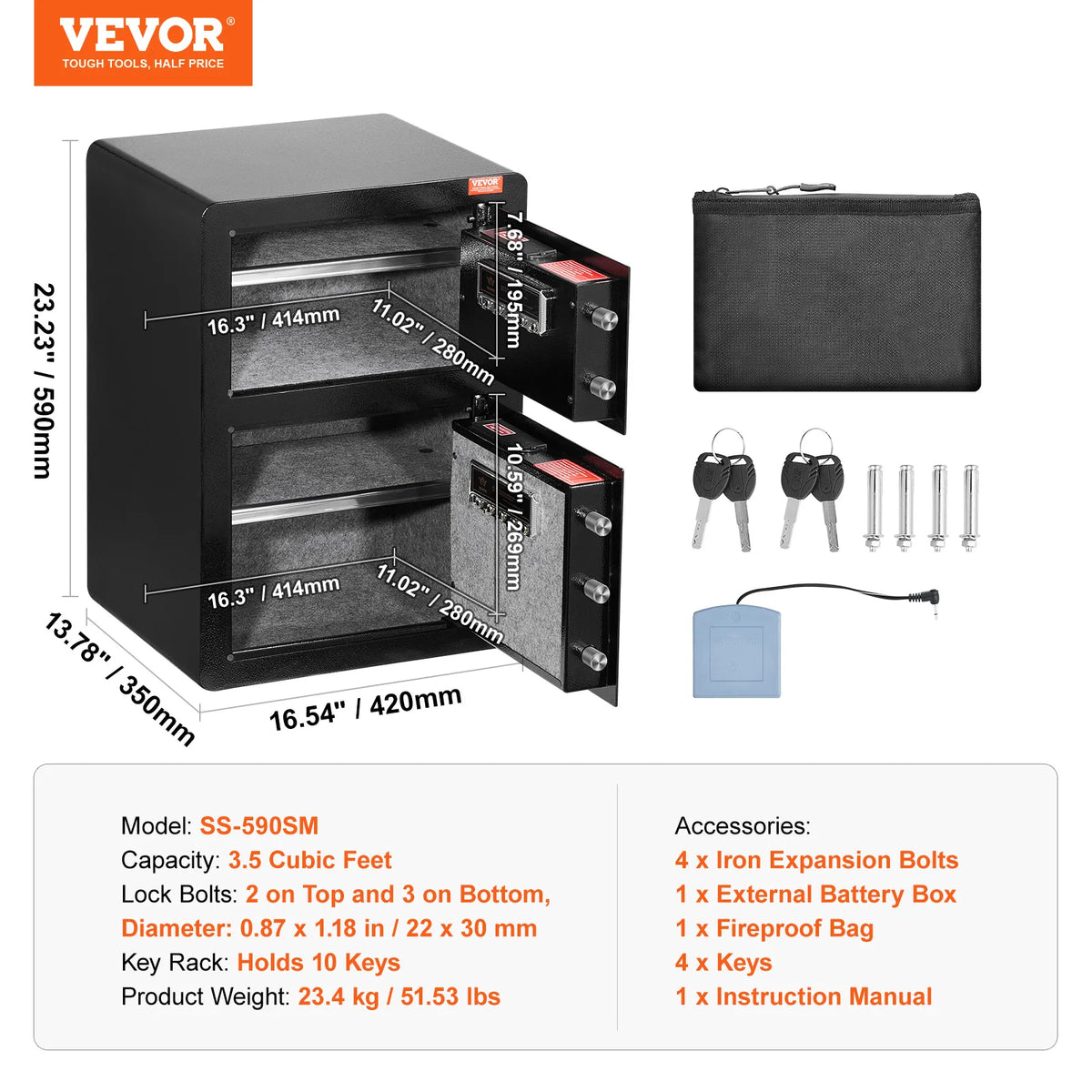 SucceBuy Fingerprint Safe Box With Key Lock And Fireproof Bag