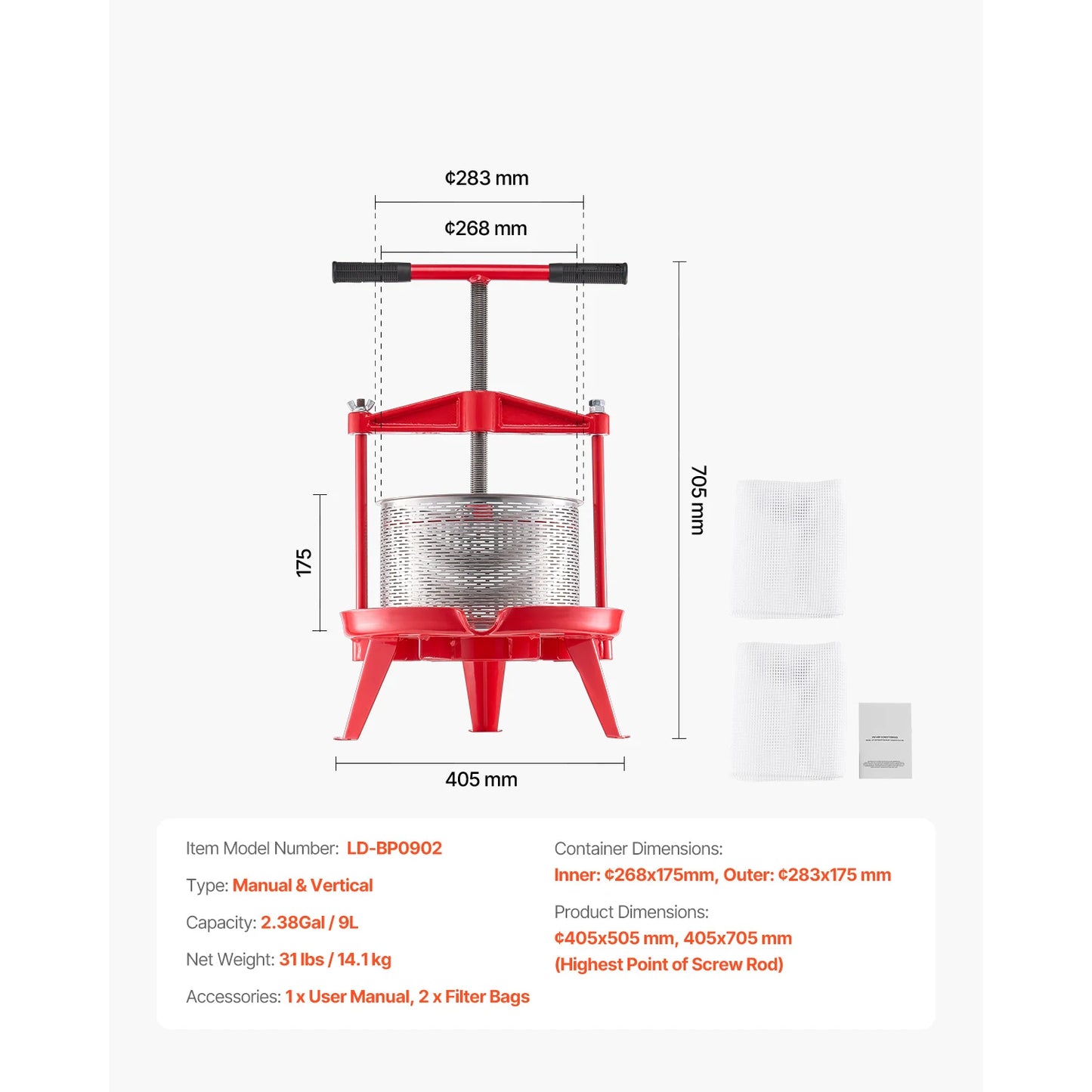 Stainless Steel Fruit Wine Press Manual With Cross Beam And Triangular Structure