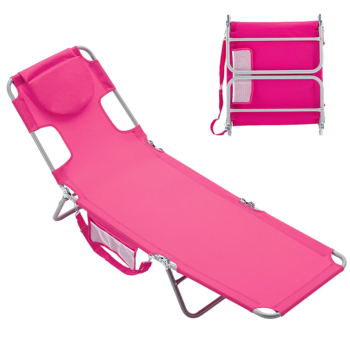 JHK Adjustable Folding Beach Lounge Chair With Face Arm Holes