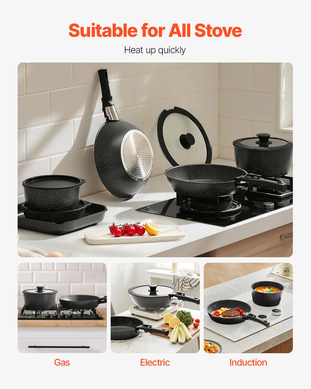 SucceBuy Nonstick Granite Pots And Pans Cookware Set