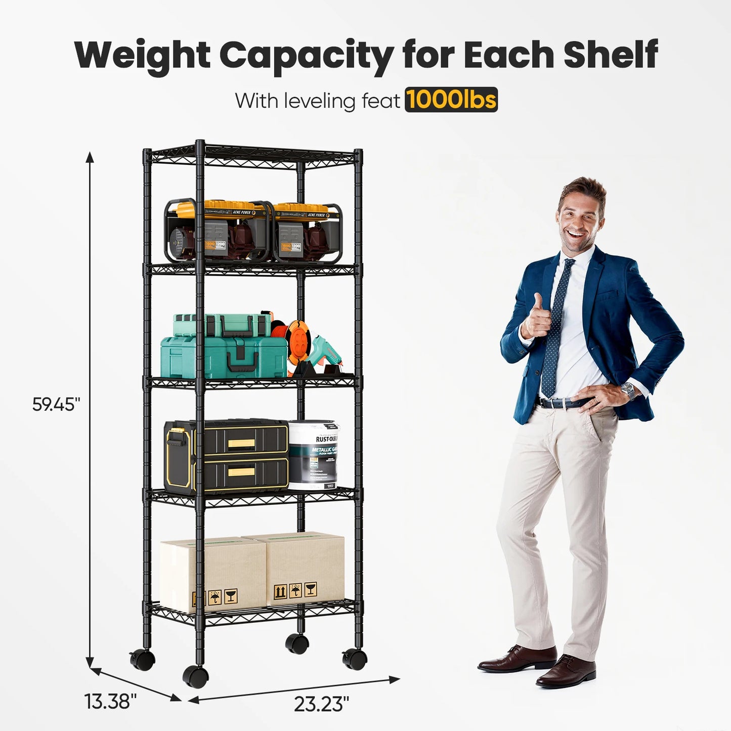 JHK 3-5 Tier Grid Storage Bookshelf With Lockable Wheels