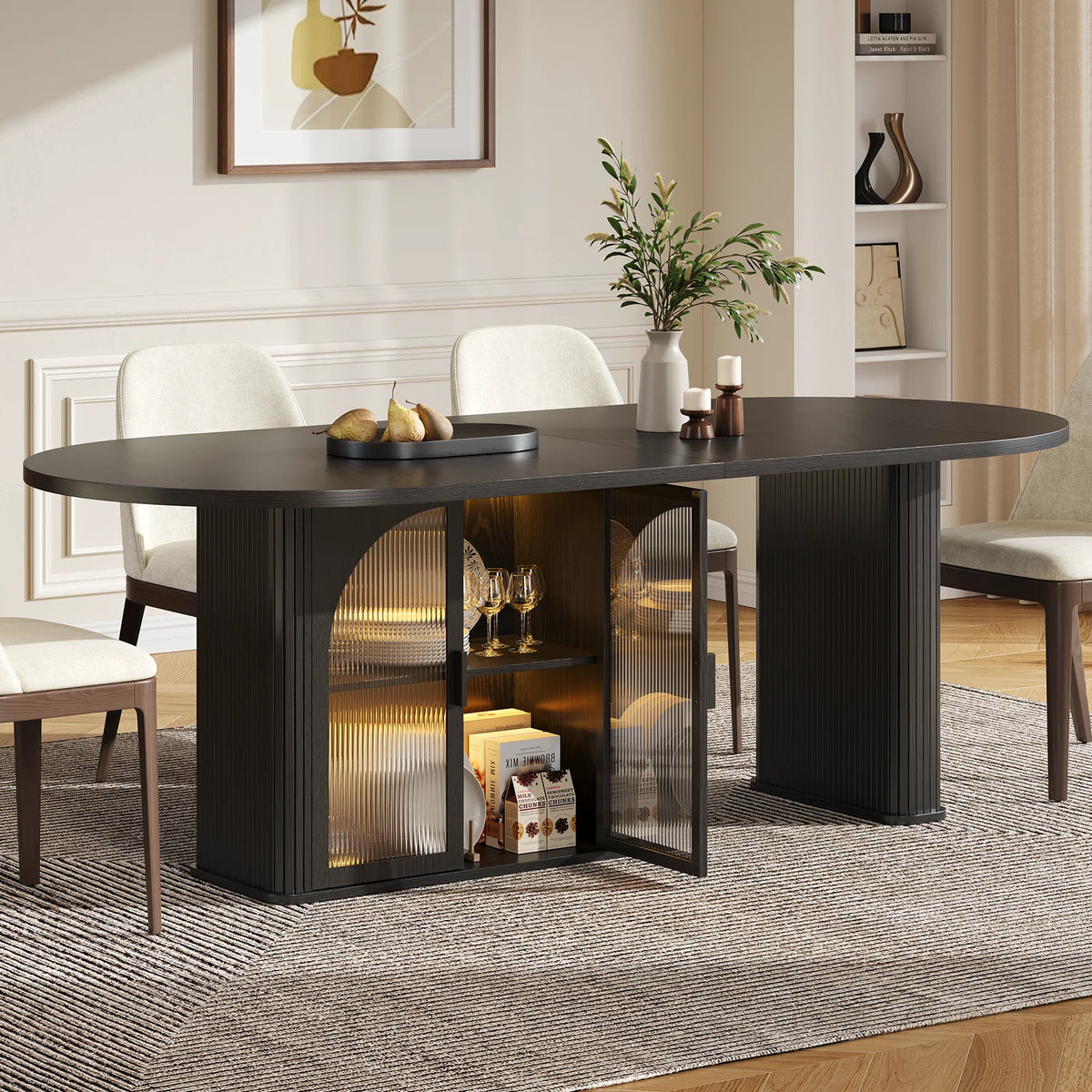 Onbrill Modern Oval Dining Table Featuring Integrated Led Lighting