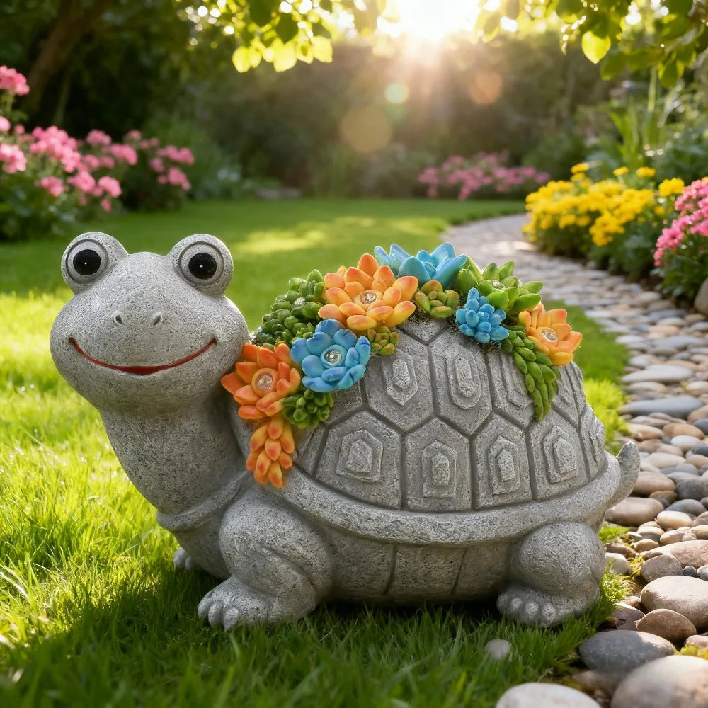 Hand Painted Solar Garden Turtle Elephant Dragon Statue