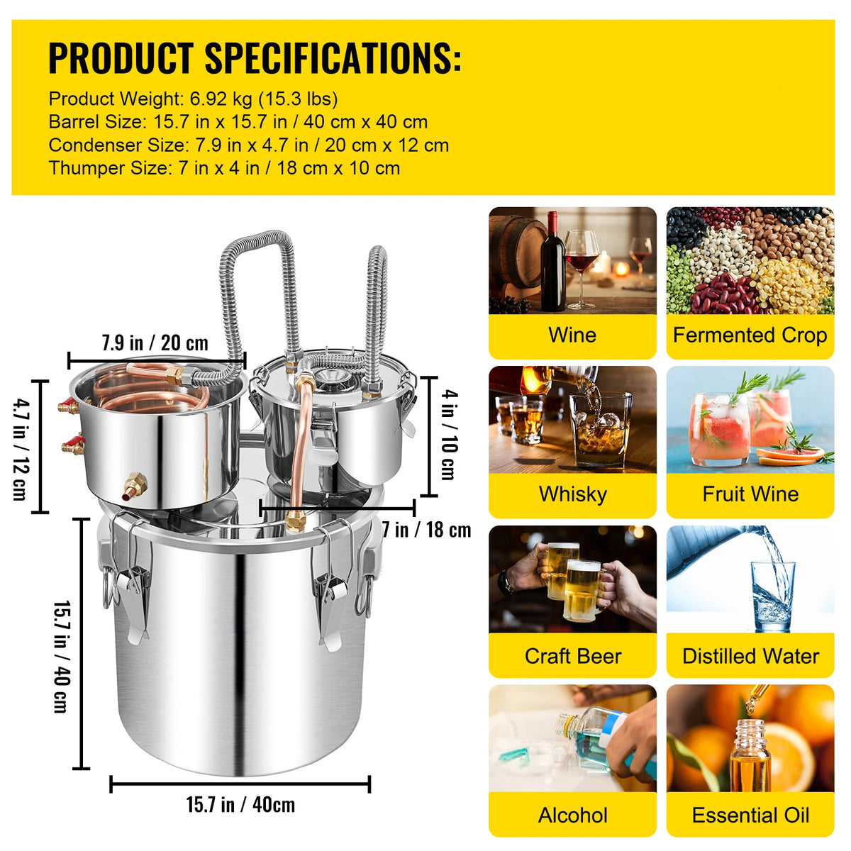 SucceBuy Stainless Steel Alcohol Distiller For Home Brewing