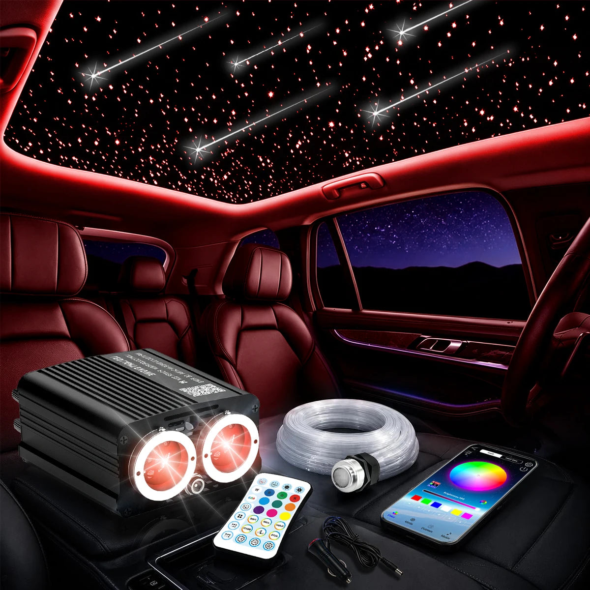 BRIVULGENT RGBW Fiber Optic Starlight Headliner Kit with Music Sync
