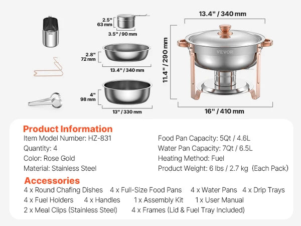 SucceBuy Chafing Dish Buffet Stainless Steel Warmer With 4 Pans