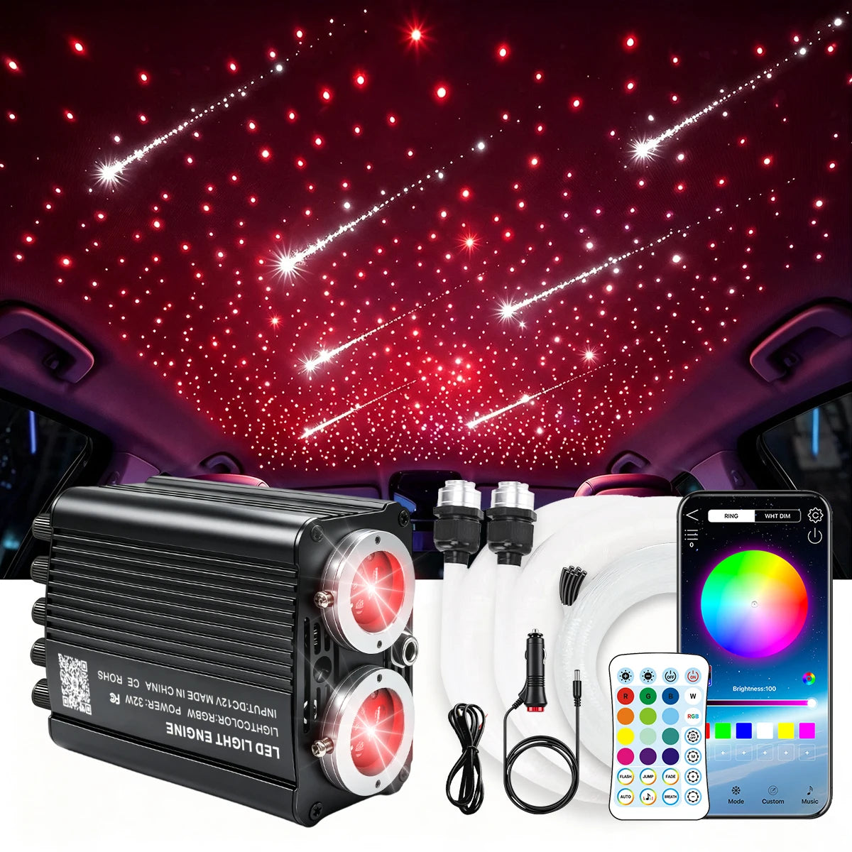 BRIVULGENT RGBW Fiber Optic Starlight Headliner Kit With Twinkle Effect