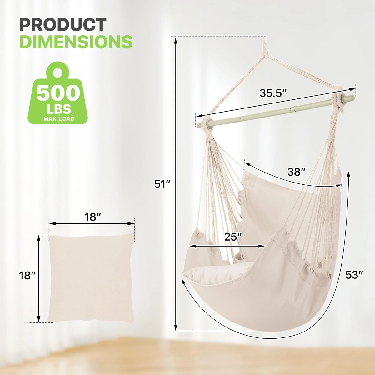 Upgraded Patio Hanging Hammock Chair With Cushions And Binding Rope