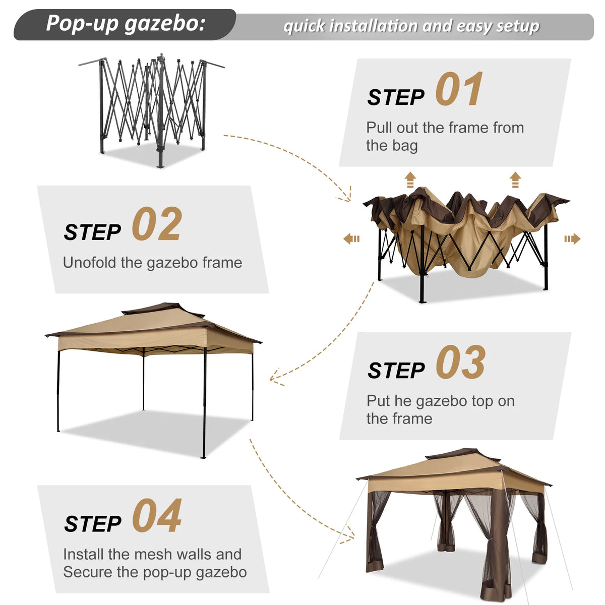 Tooluck Pop Up Outdoor Gazebo With Waterproof Mosquito Netting