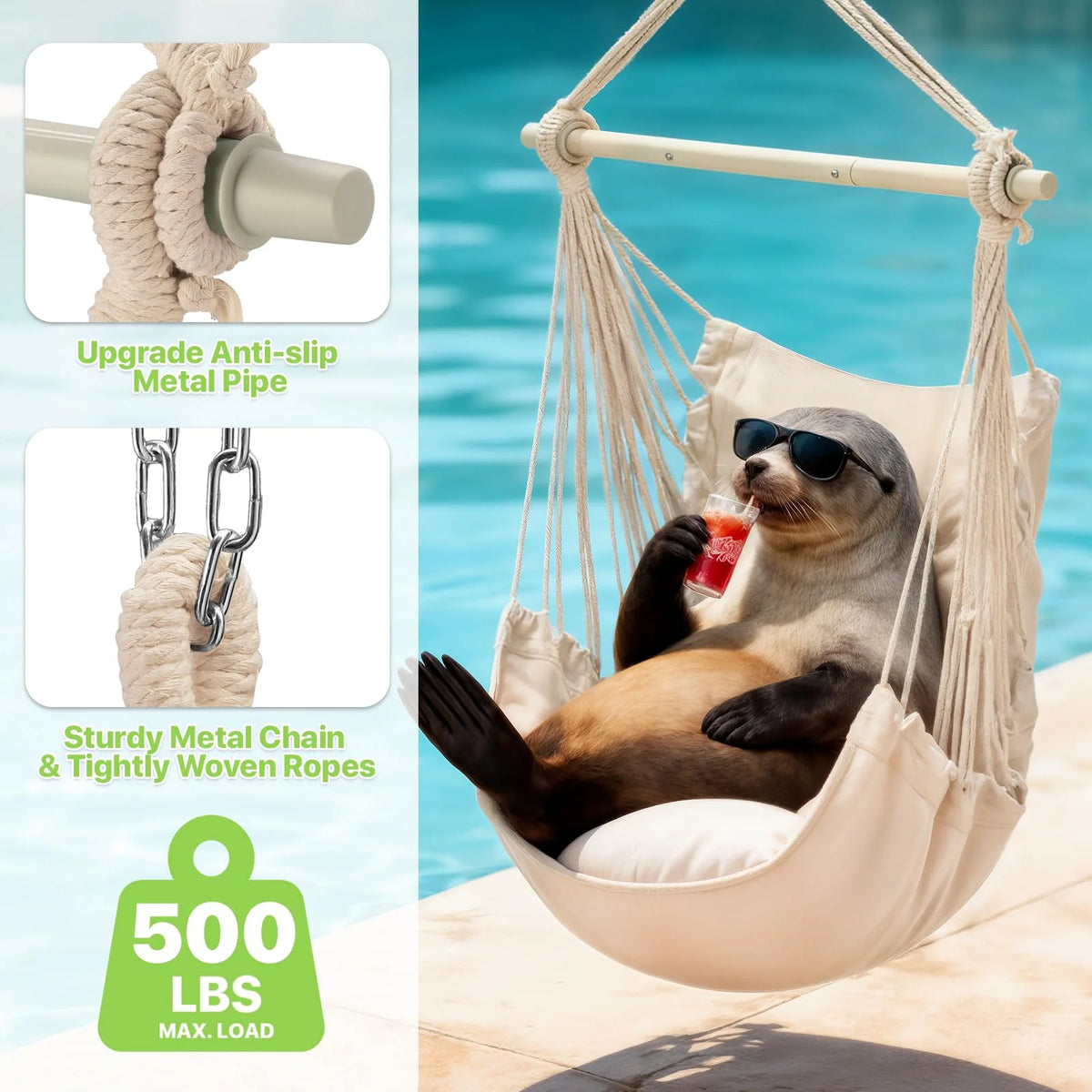 Upgraded Patio Hanging Hammock Chair With Cushions And Binding Rope