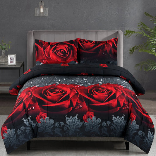 Microfiber 3D Floral Printed Comforter Set With Pillowcases