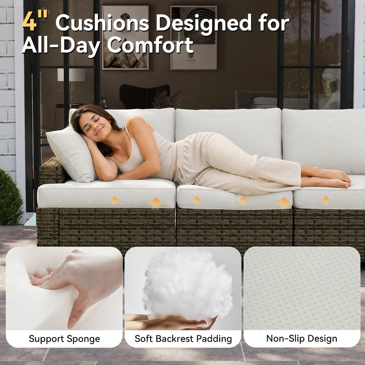 AOXUN Outdoor Rattan Sectional Sofa Set With Swivel Rockers