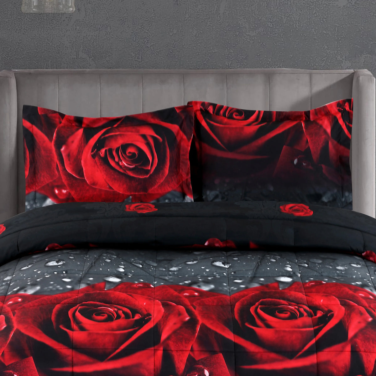 Microfiber 3D Floral Printed Comforter Set With Pillowcases