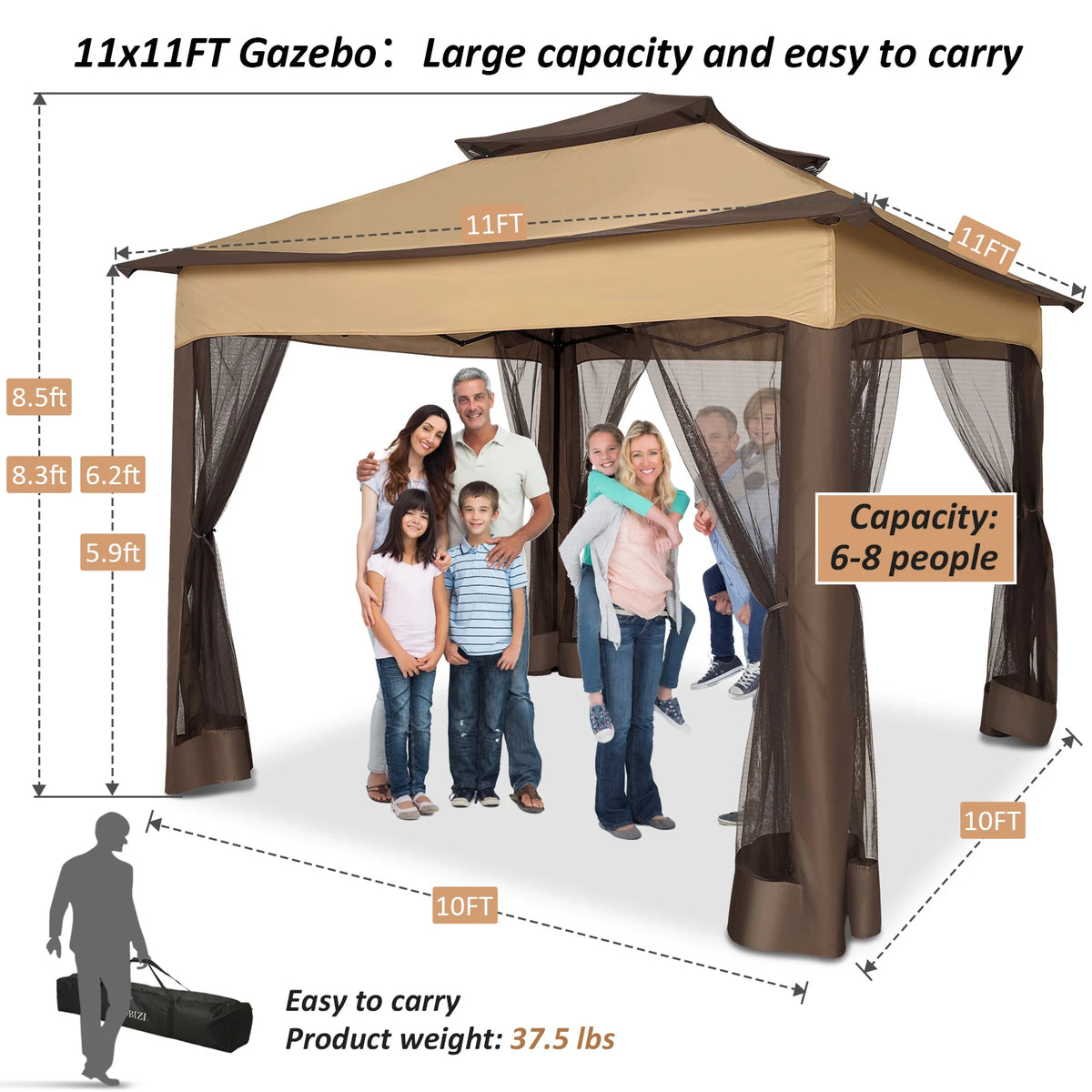 Tooluck Pop Up Outdoor Gazebo With Waterproof Mosquito Netting