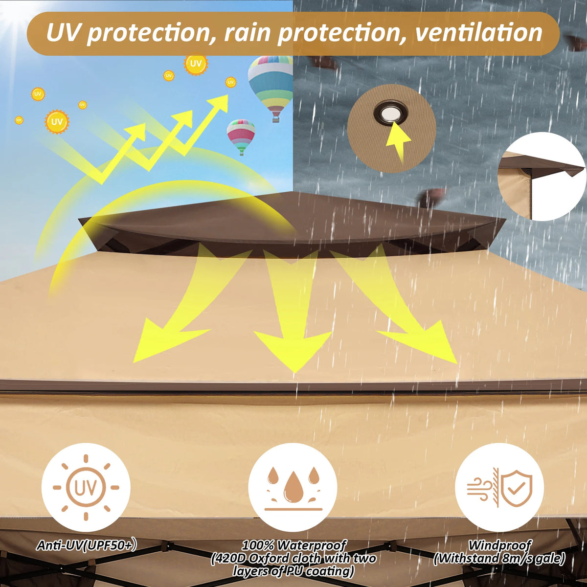 Tooluck Pop Up Outdoor Gazebo With Waterproof Mosquito Netting