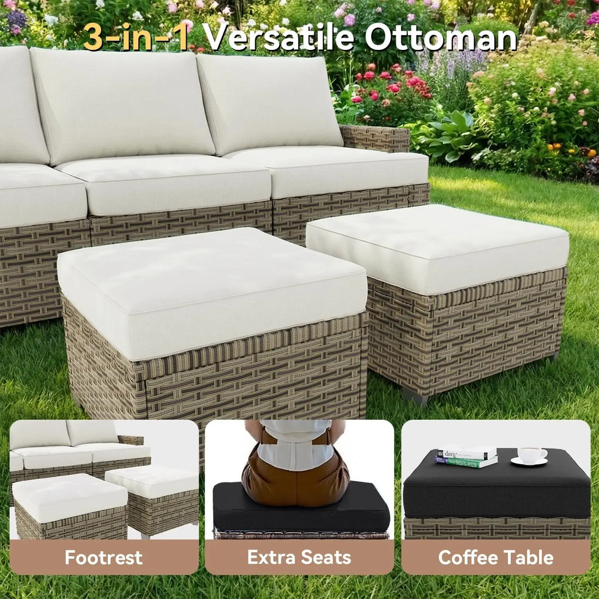 AOXUN Outdoor Rattan Sectional Sofa Set With Swivel Rockers