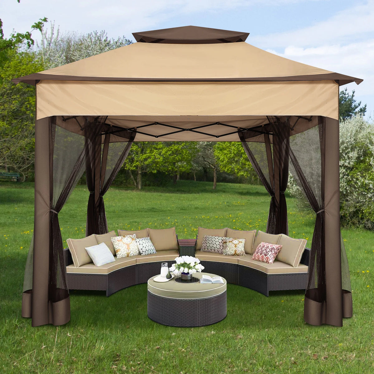 Tooluck Pop Up Outdoor Gazebo With Waterproof Mosquito Netting