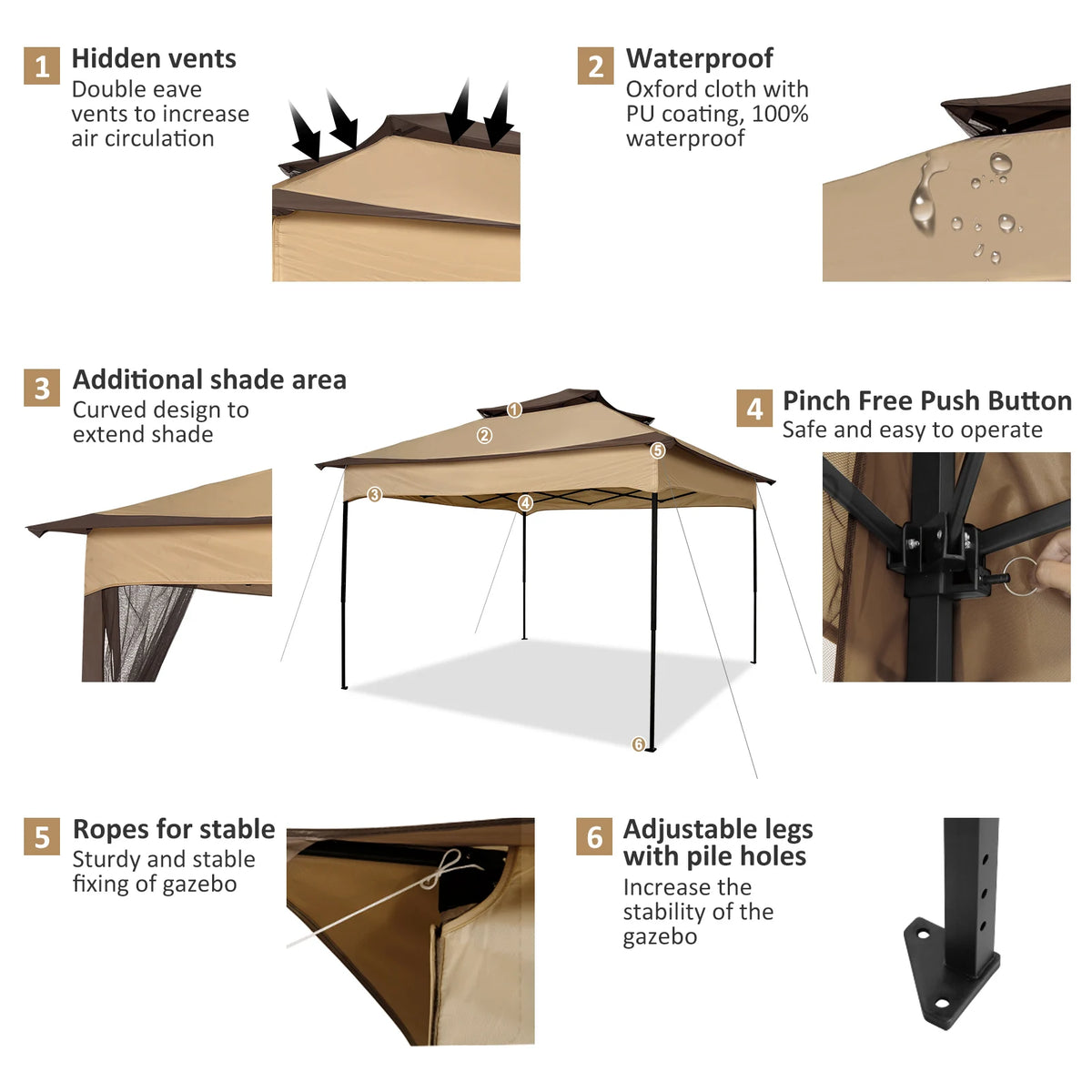 Tooluck Pop Up Outdoor Gazebo With Waterproof Mosquito Netting