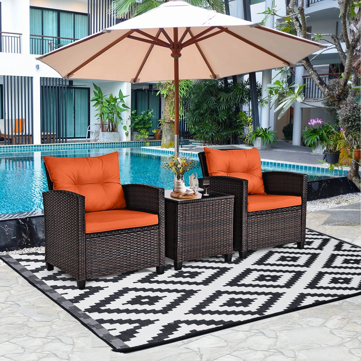 HOMASIS 3 Piece Outdoor Rattan Furniture Set With Cushions
