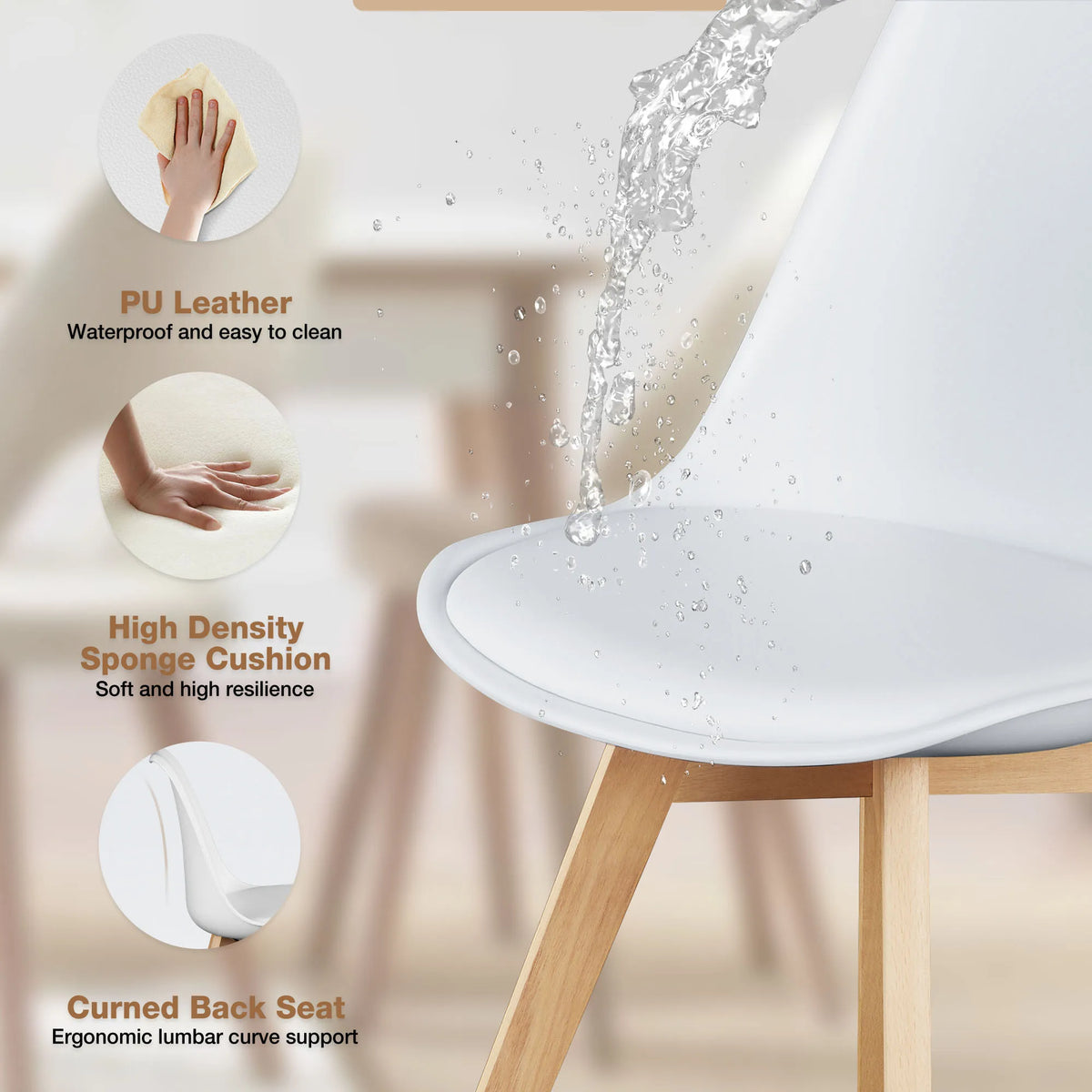JHK PU Leather Dining Chairs Featuring Solid Wooden Legs