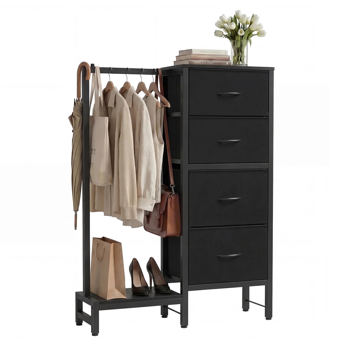 JHK Fabric Dresser Hanging Rack Shelf Living Room Storage Organizer