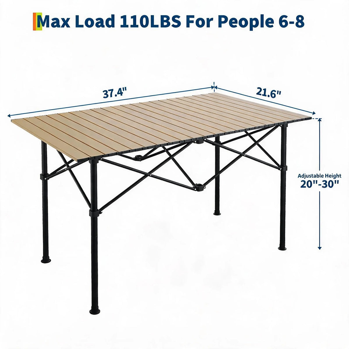 HiMISS Adjustable Folding Camping Table With Portable Aluminum Roll Up