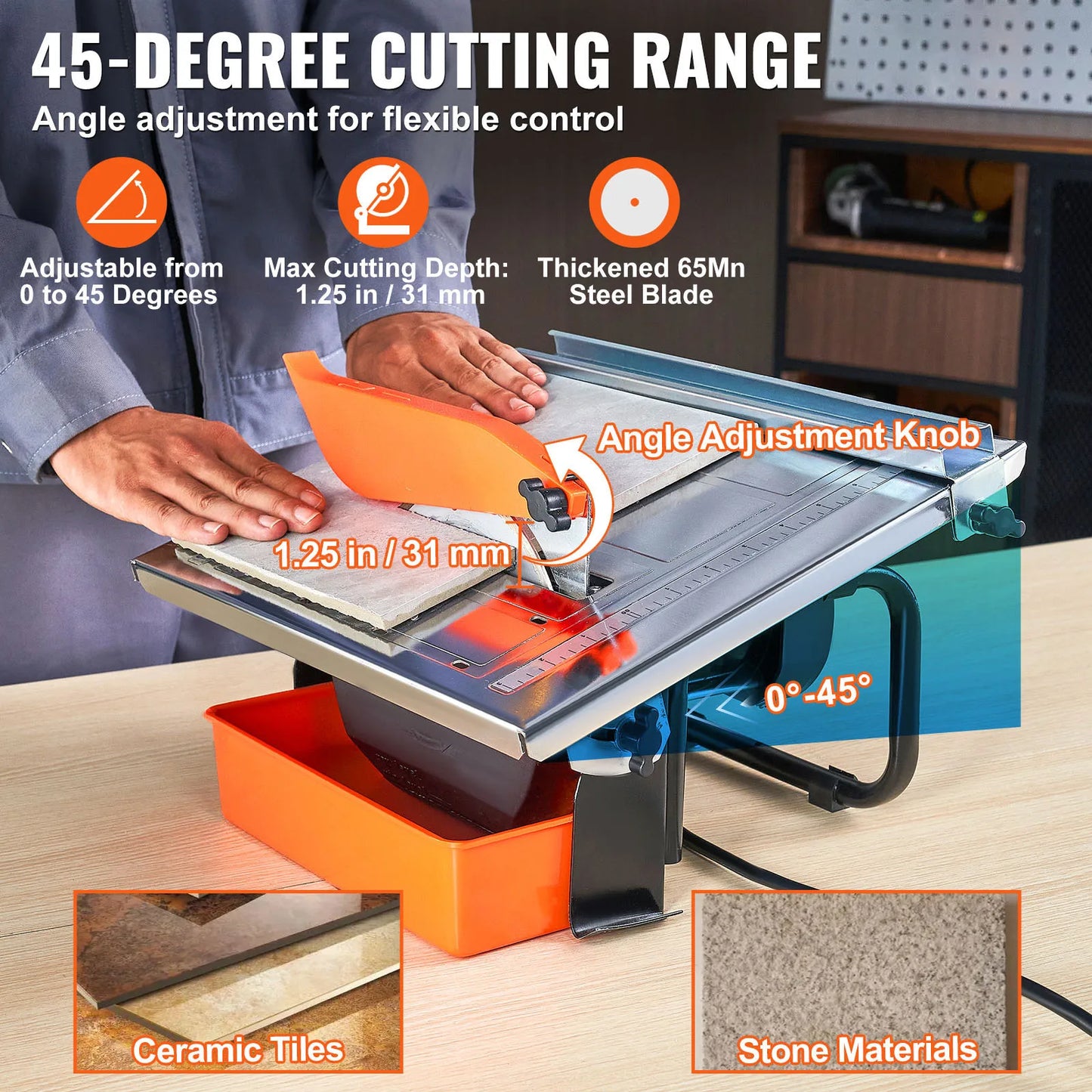 SucceBuy Wet Tile Saw With 65Mn Blade And Induction Motor