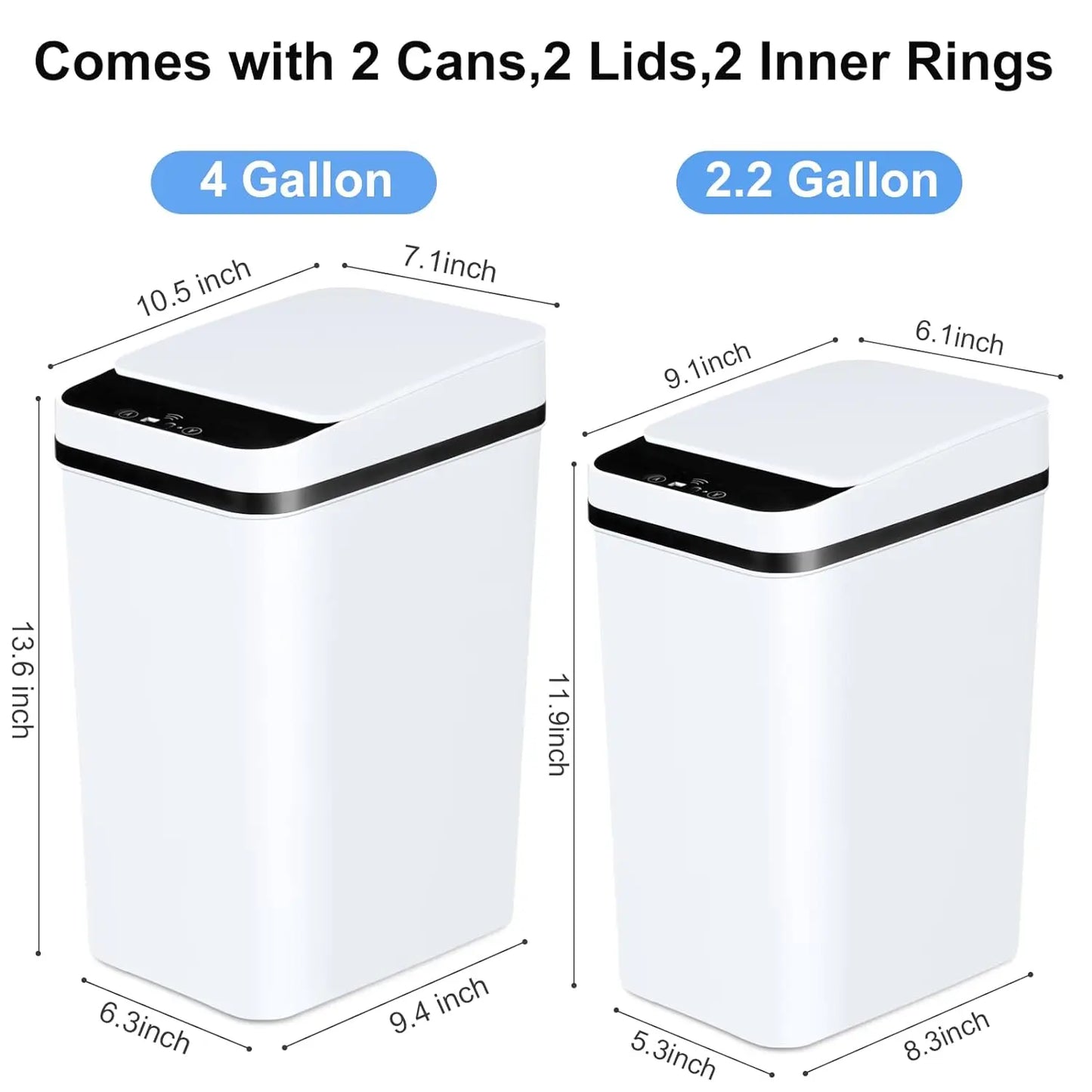 Dual Pack Touchless Motion Sensor Trash Can With Lid For Bathroom Kitchen