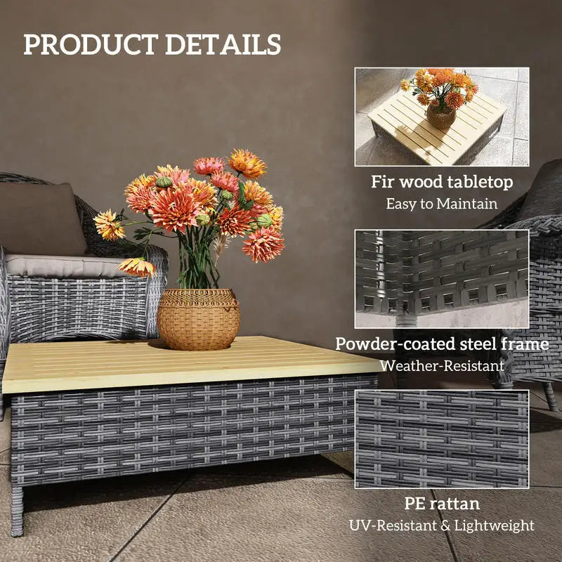 PE Rattan Outdoor Side Table With Fir Wood Top Resistant