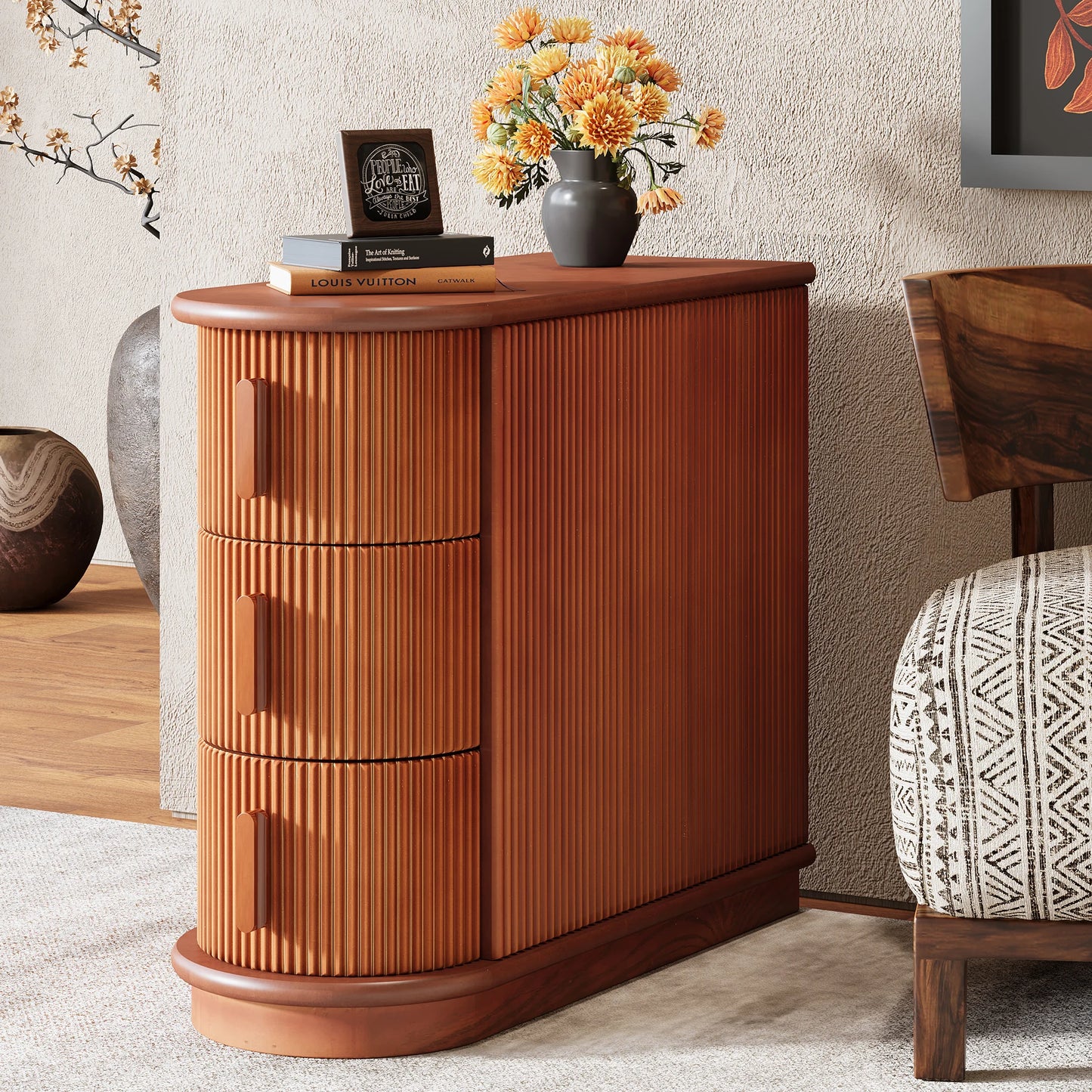Tribesigns Solid Wood End Table 3 Drawer Modern Sofa