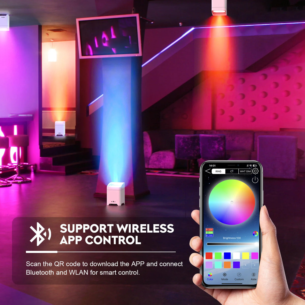 U'King Rechargeable RGBWA UV LED DMX Stage Par Light