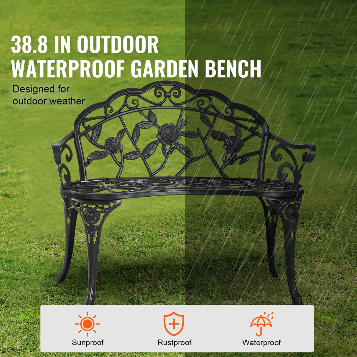 SucceBuy Wooden Metal Outdoor Garden Bench for Patio and Park