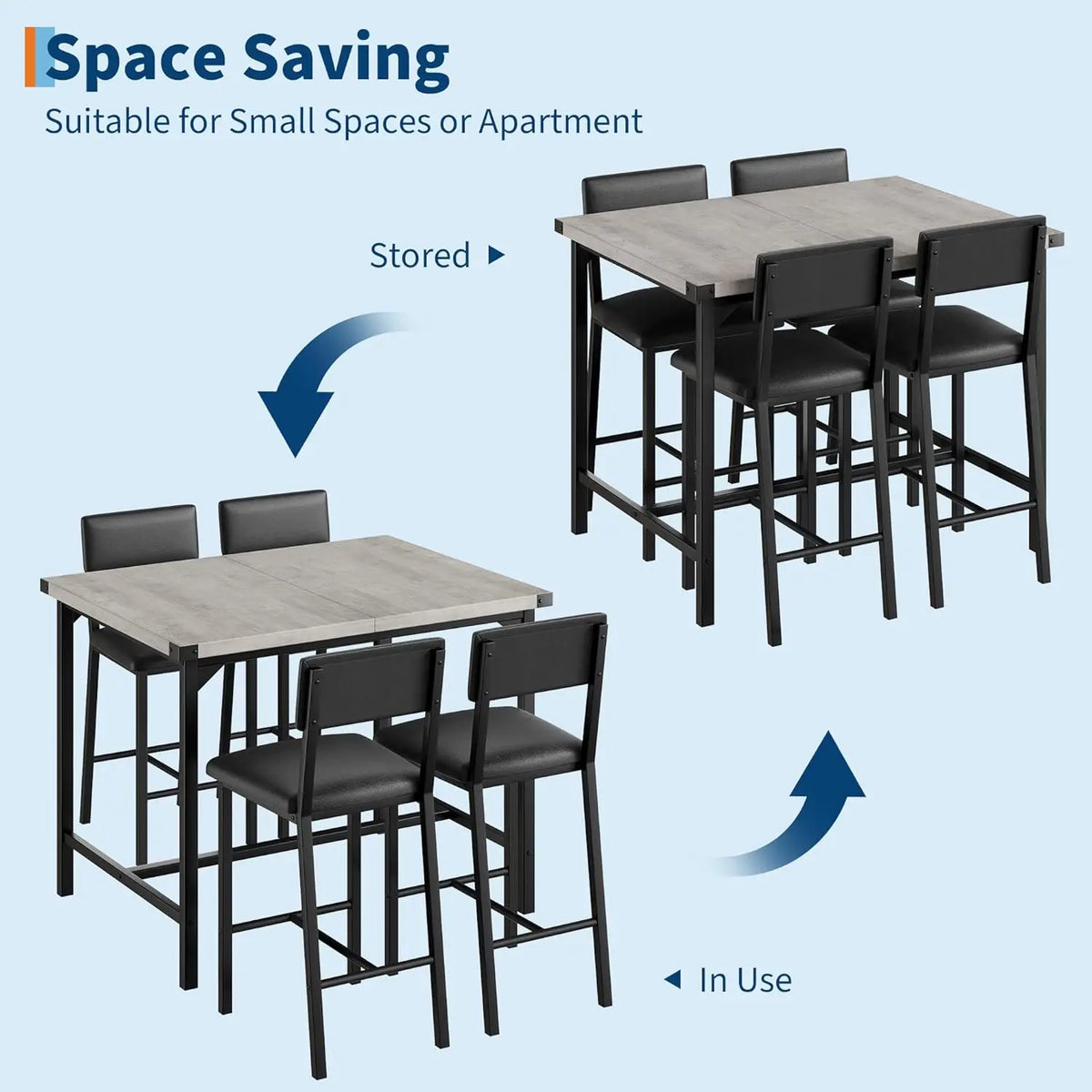 HiMiss 5 Piece Dining Table Set With Four Upholstered Chairs