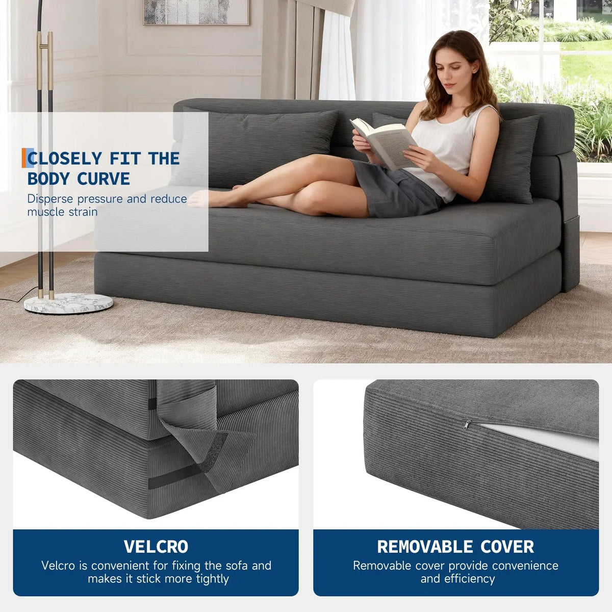 HobbyLane Four In One Folding Sofa Bed Convertible Couch
