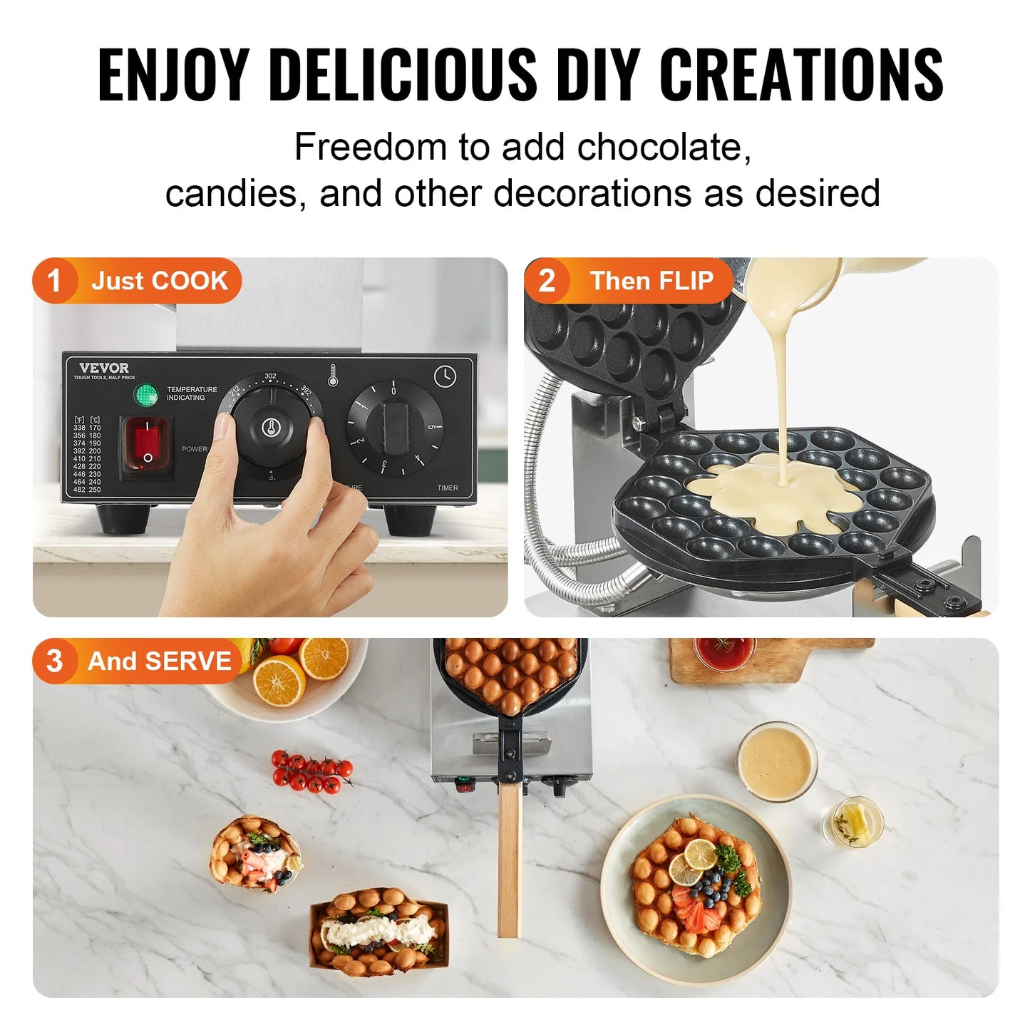 VEVOR SucceBuy Commercial Egg Bubble Waffle Maker Nonstick 1400W